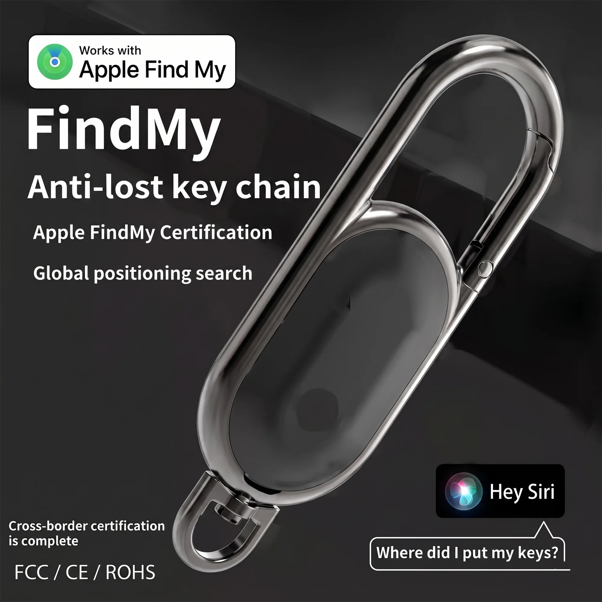 Heavy Equipment Gps Tracker - Anti-Verlust-GPS-Airtag-Smart-Karabiner-Schlüsselanhänger mit „Find My“-Tracker zum Anbringen