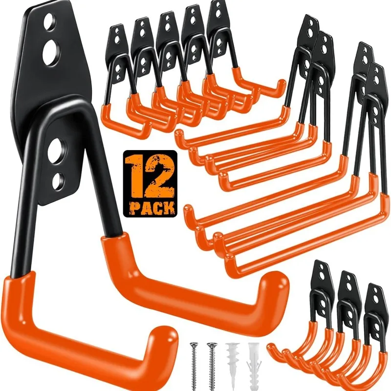 Heavy Equipment Workshop - 12-teiliges Set Garagen-Aufbewahrungshaken – Robuster Wandhalter-Organizer
